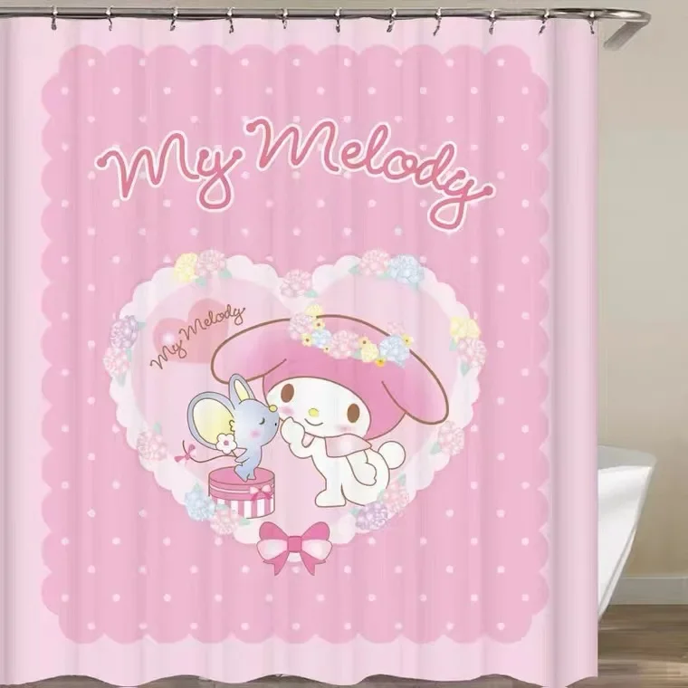 Kawaii Sanrio Cinnamonroll My Melody Kuromi Cartoon Shower Curtains Waterproof Polyester Bathroom Curtain with Hooks Gift