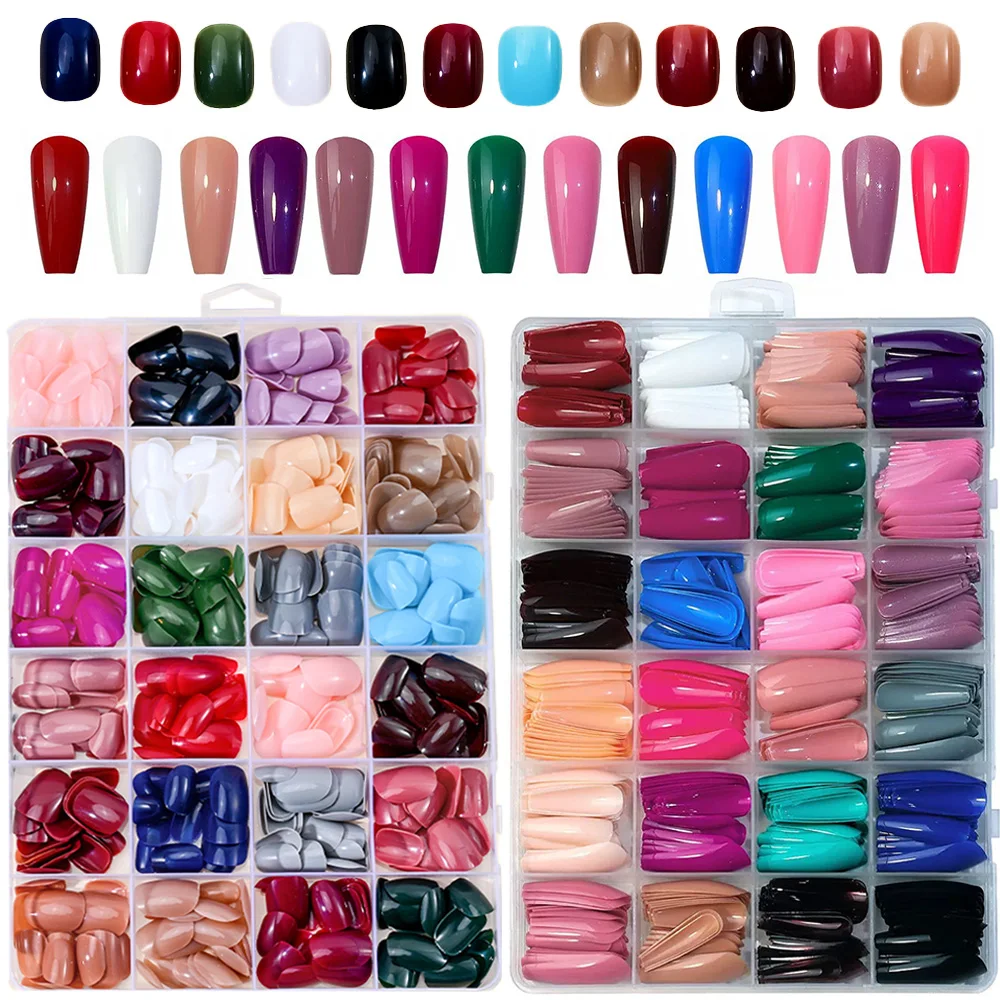 576 pcs/box Colorful press on nails Acrylic False Nails Full Cover Short Square Nail Tips Coffin Fake Nail Gel DIY Girl Manicure