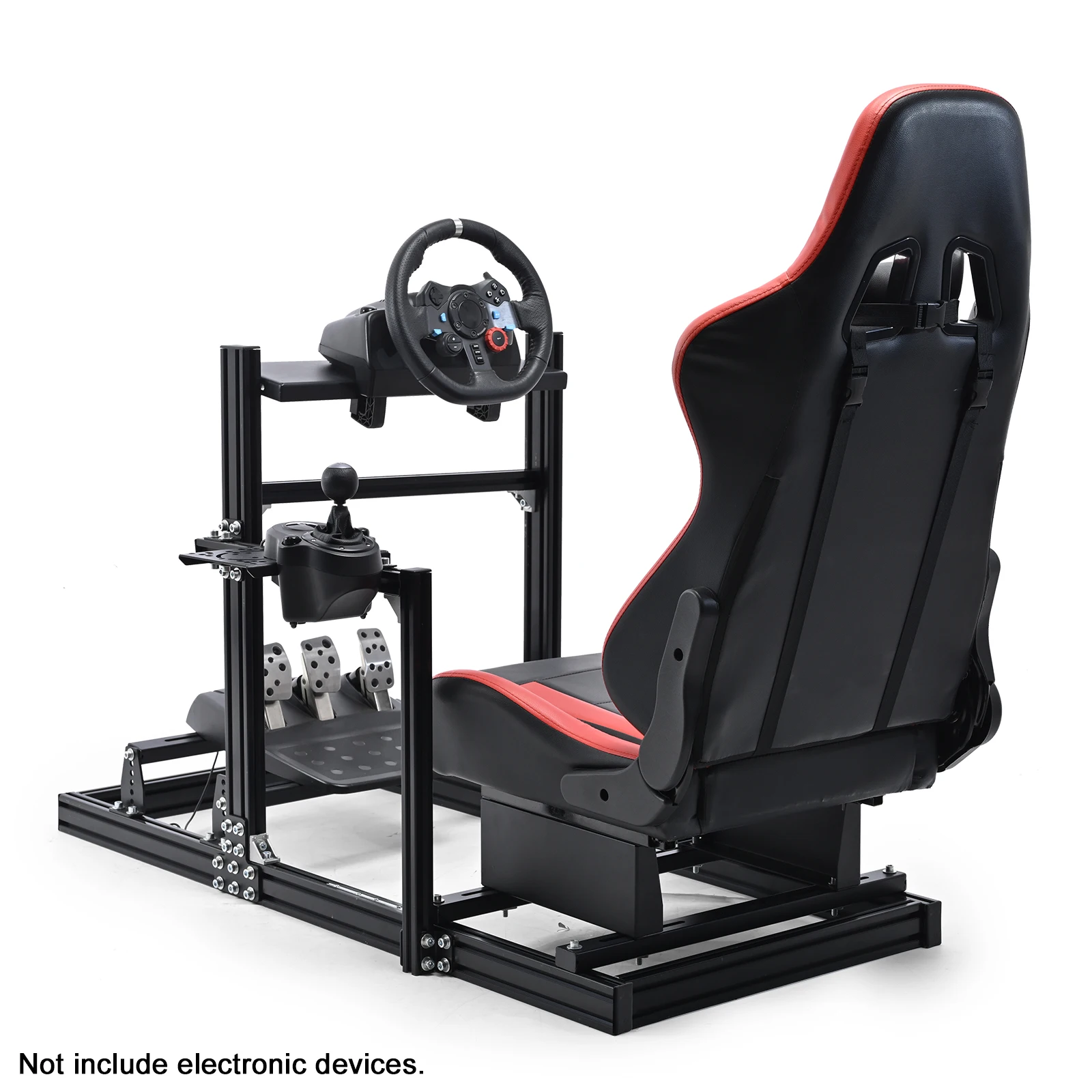 Cockpit de simulateur de course Minneer 3060 en profilé aluminium avec siège de course rouge, compatible avec les moteurs Direct Drive Logitech/Thrustmaster/Fanatec, ne comprend pas le volant, les pédales ni le frein à main