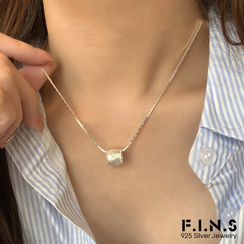 F.I.N.S S925 Sterling Silver Brushed Star Zircon Necklace Simple Luxury Transfer Cylinder Pendant Collarbone Chain Fine Jewelry