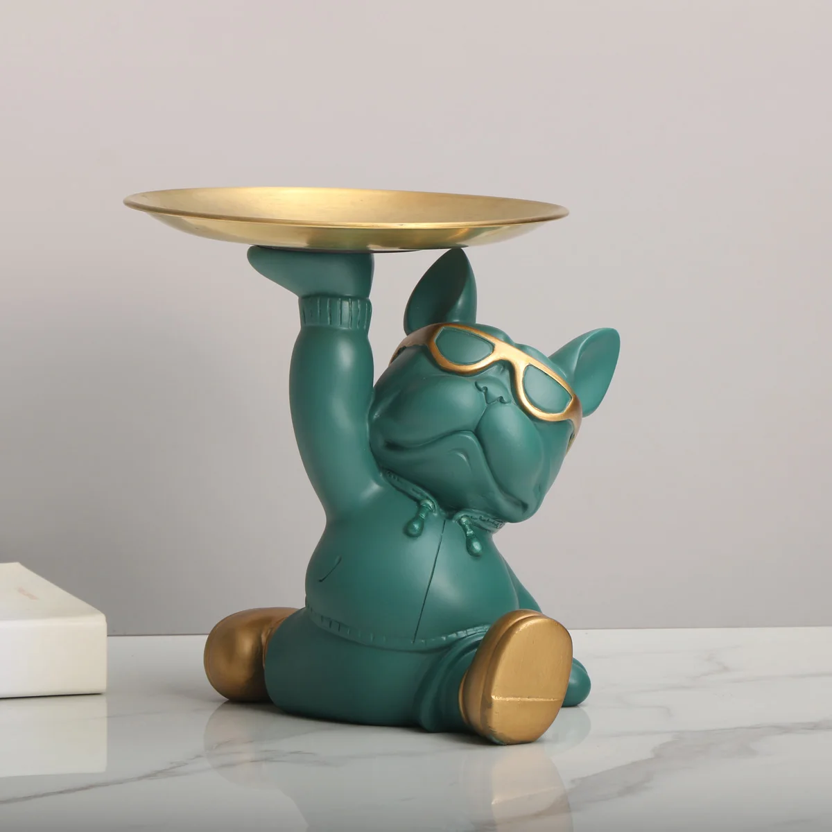 

1 шт., декор подноса для бульдога, фигурка собаки из смолы с солнцезащитными очками, небольшой держатель для ключей/дистанционного управления, декор для гостиной