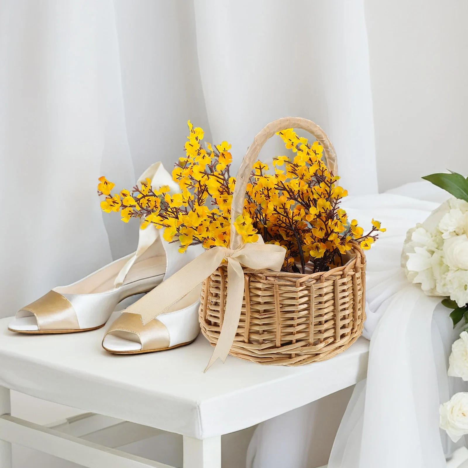 

Mini Woven Baskets Light Yellow Wooden Candy Home Decor Wedding Party Favors Handmade Rattan Flower Girl Basket Prop