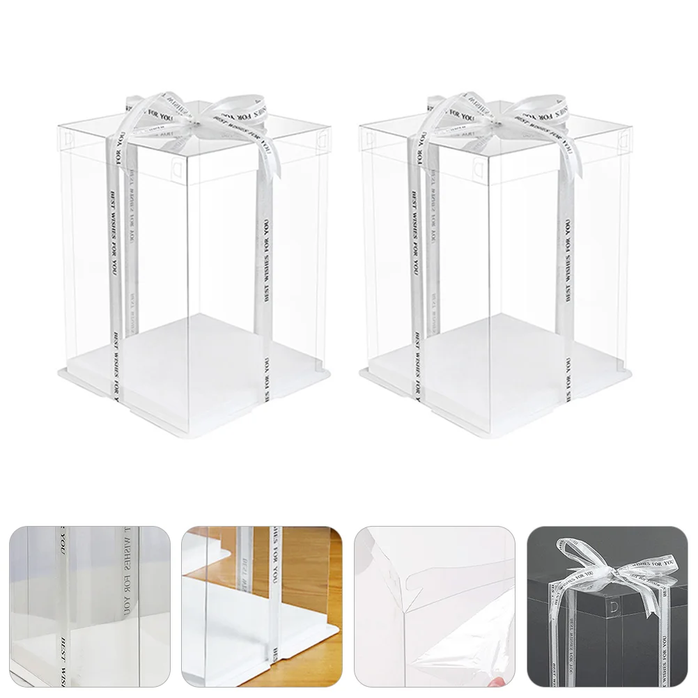 Cake Turntable Box Square Container Transparent Boxes White Birthday Packing Stand