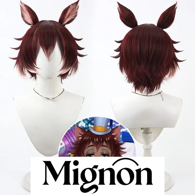 Mignon  Twisted Wonderland Gidel Cosplay Wig Cat Ears Simulated Scalp Gradient