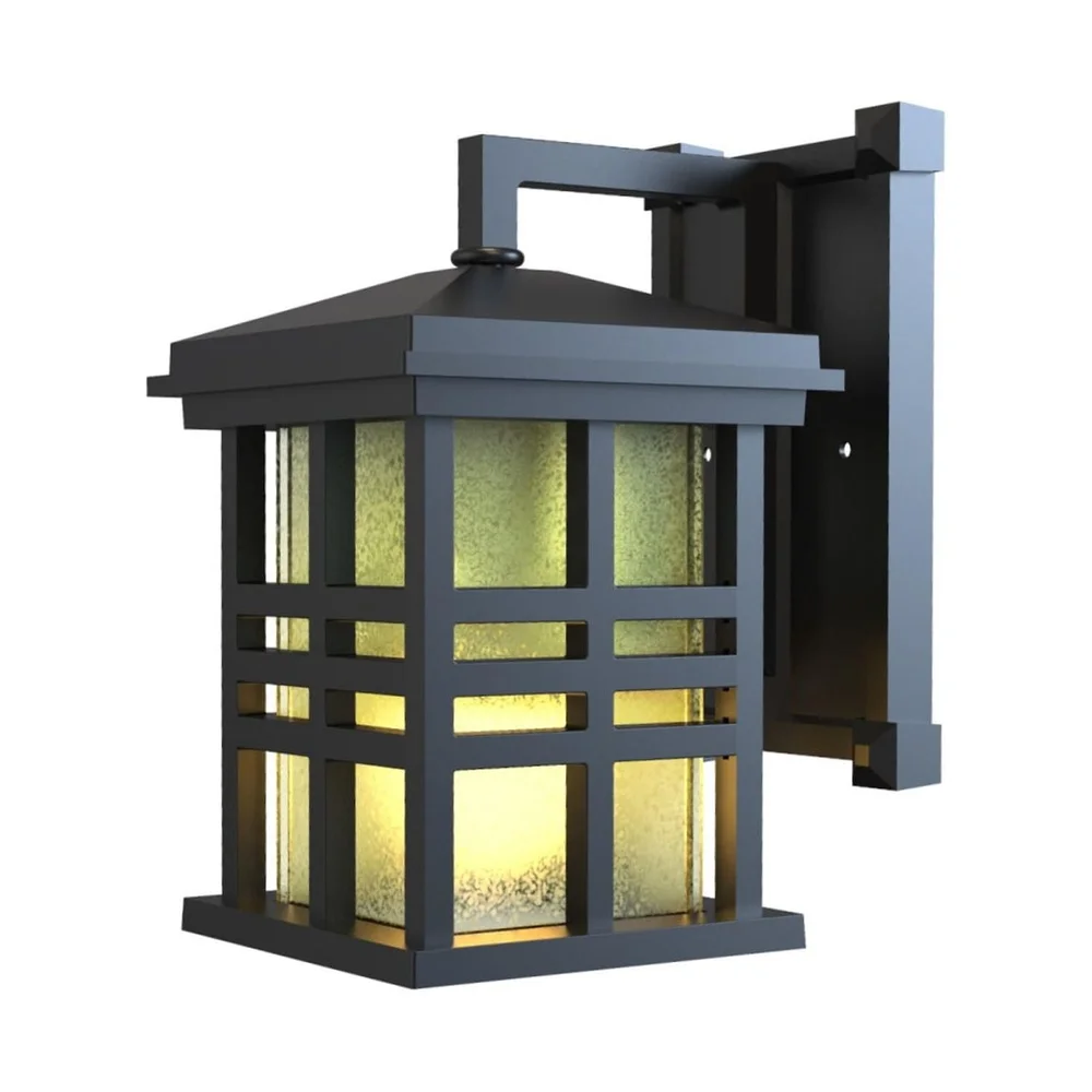 2 Pack 9.8 Inch Outdoor Wall Light Fixture Metal Stained Glass Shade 800 Lumen LED Bulb Weather Resistant Easy Install