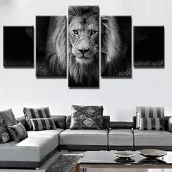 5 Piece Lion Animal Black and White Modern Paintings Wall Art HD Pictures Posters Home Decor for Living Room Bedroom Decorations