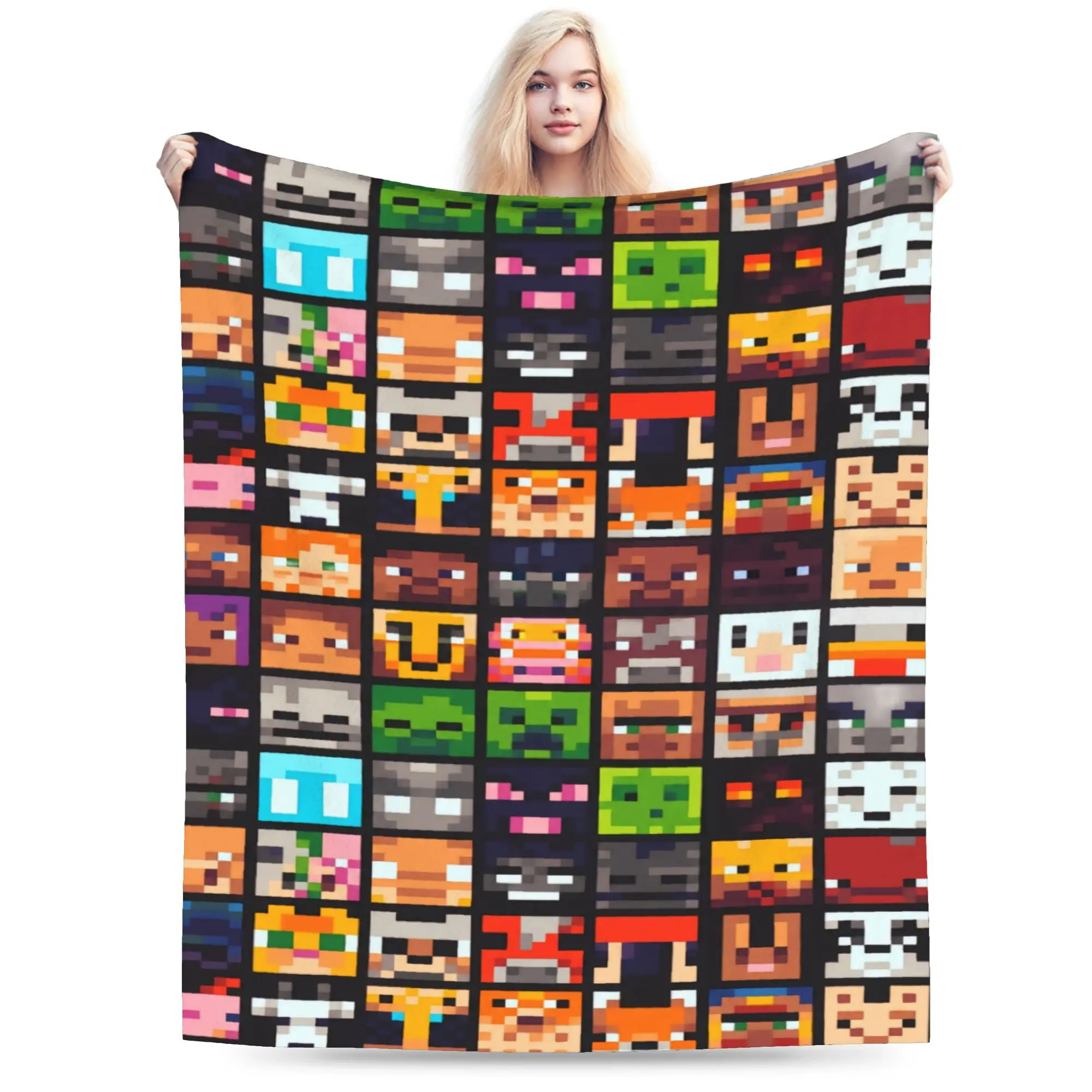 M-Minecrafts Mob Collage Blanket  Airplane Travel Flannel Throw Blanket For Home Decor Warm Custom Quality Bedspread Gift Idea