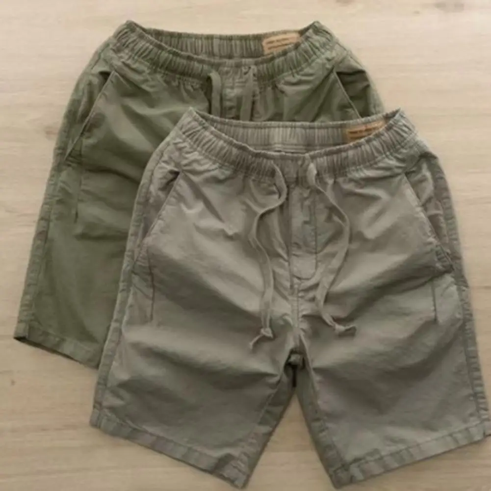 

Side Pockets Wide Elastic Waist Drawstring Sports Shorts Solid Color Men Training Short Pants Wide Leg Short Men Sweatpants