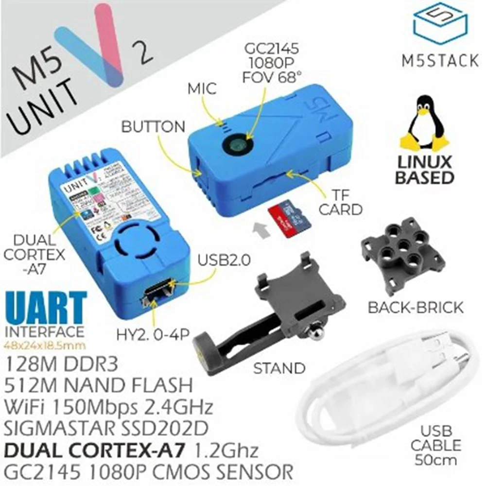 

M5Stack Official M5Stack UnitV2 - The standalone AI Camera for Edge Computing (SSD202D) TinyML