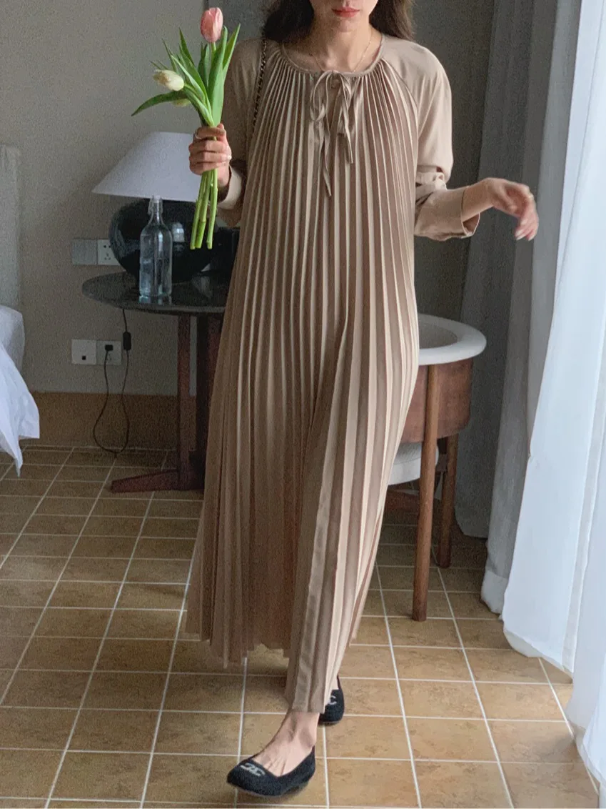 

Ele Lazy Long V-Ne с застежкой на талии, свободные плиссированные Dr Tea Break Dr, женские модные повседневные весенне-осенне-зимние