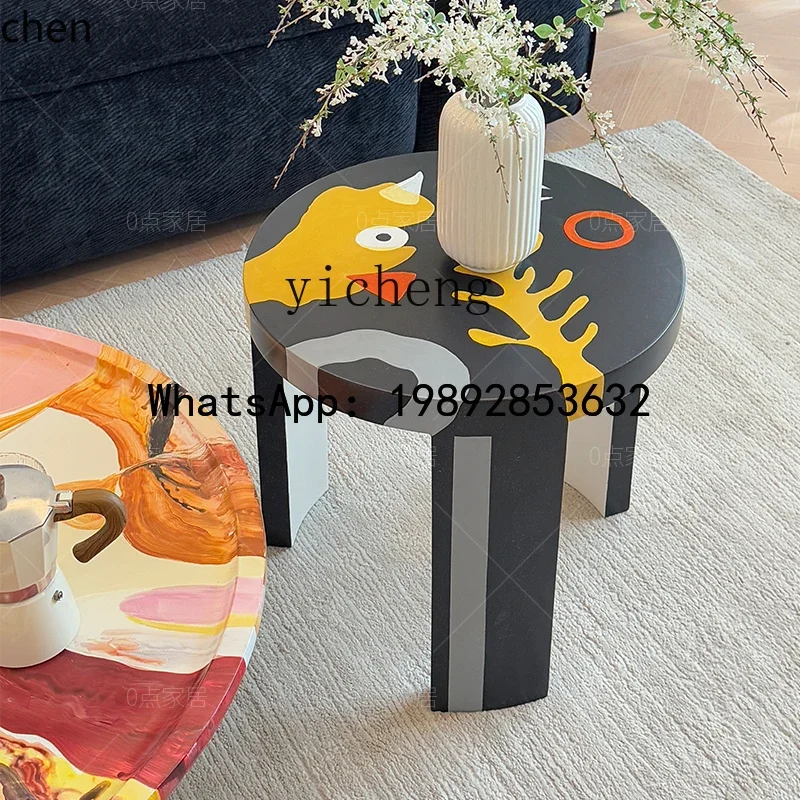 AA   medieval creative ligAA  luxury painted solid  living room hand painted oil painting personality round coffee table