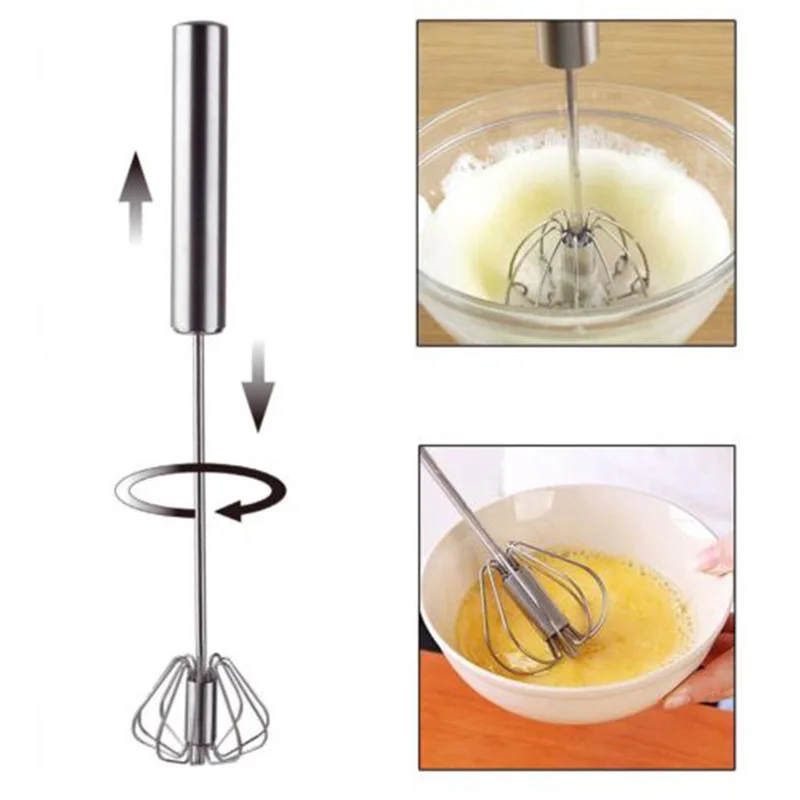 Manual 10 inch Egg Stainless Steel Miracle Push Beater Self Turning Easy Convenient Helper Save Time 58g Rotate