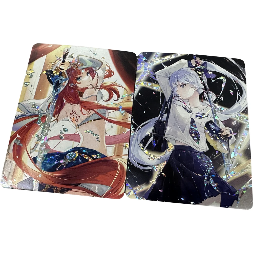 

2Pcs/set Genshin Girls Flash Cards Nilou Kamisato Ayaka ACG Kawaii Classic Game Anime Collection Card Gifts Toys