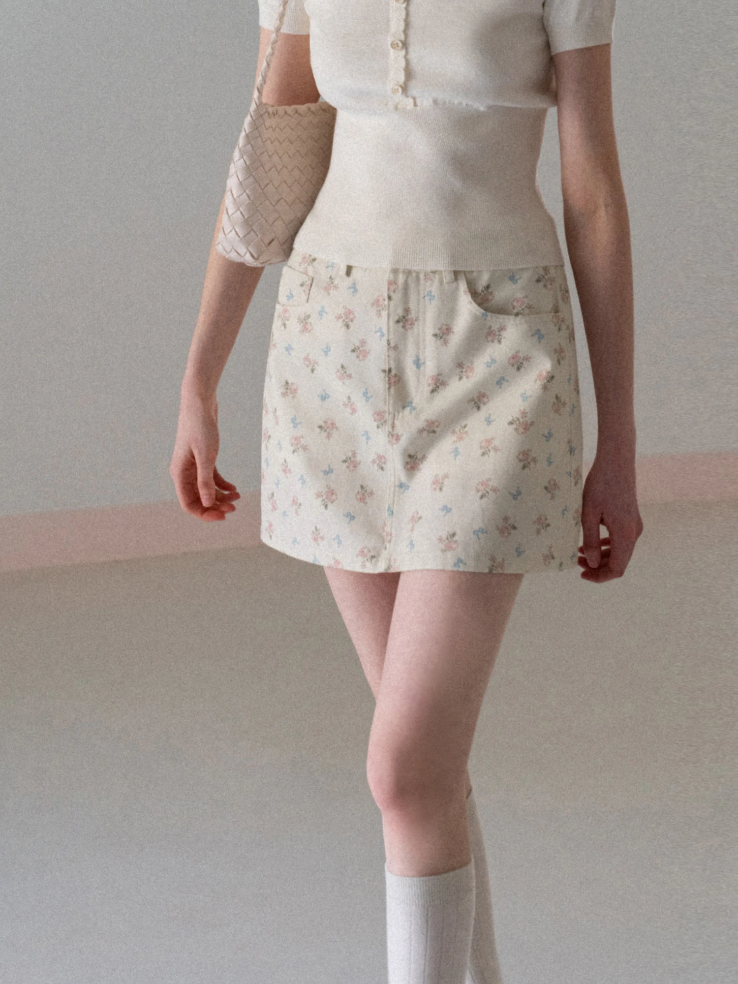 EGGKA Spring Summer High Waist A-Line  Skirt Floral Print Casual Slimming Bump Covering Short Skirt Women's Cotton Sweet ...