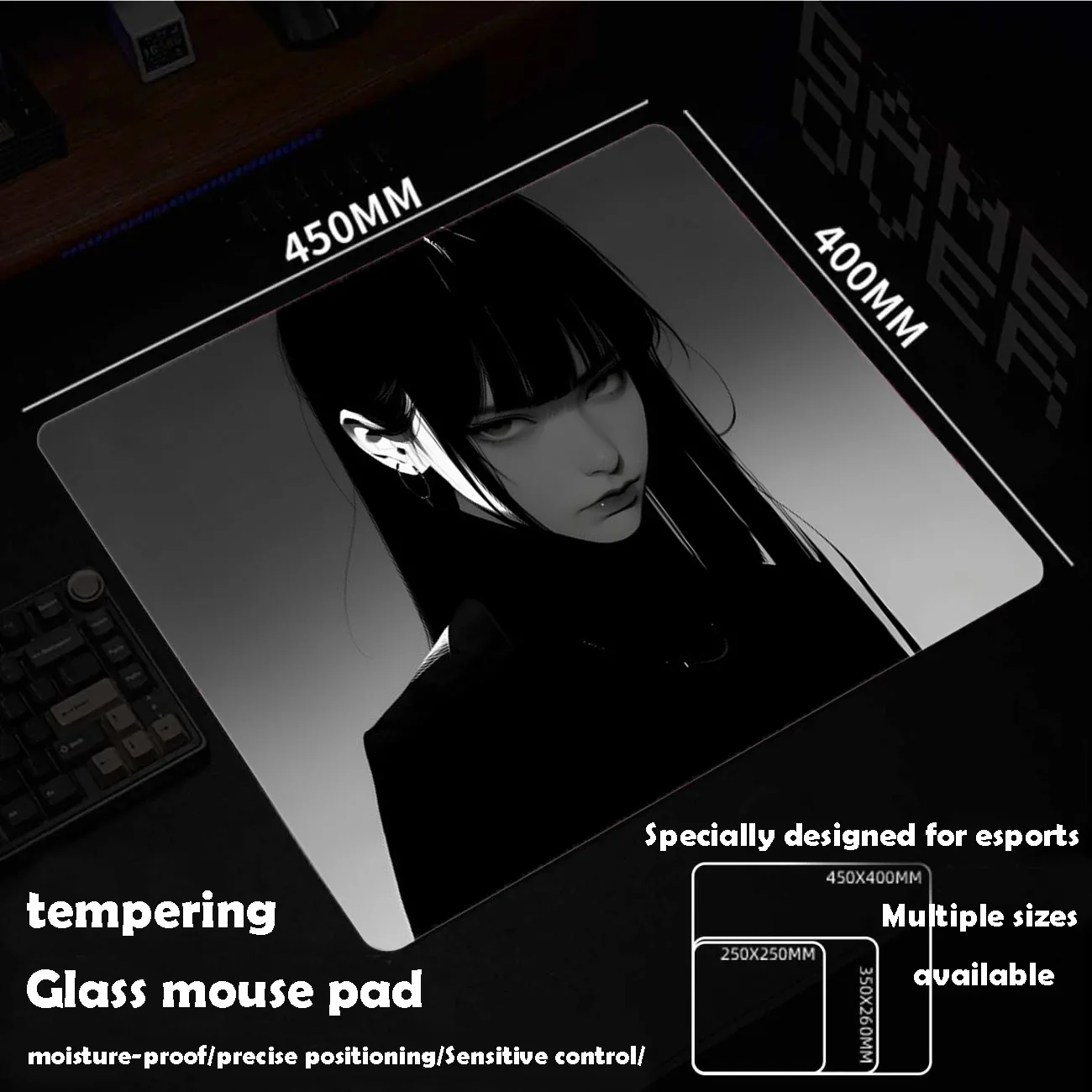 Cool Girl Glass Mousepad Sora Game Mouse Pad Customized Pattern Tempered Smooth Gaming Desk Mat Fps Esports Office Gaming