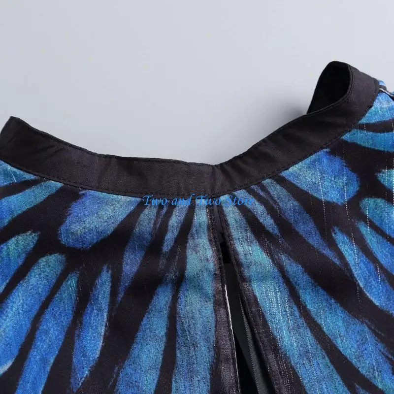 HX6F Blue Print Detachable Collar for Women Butterfly Capelet Ribbon Tie Party Costume Neckwear Retros Blue Butterfly Shoulder