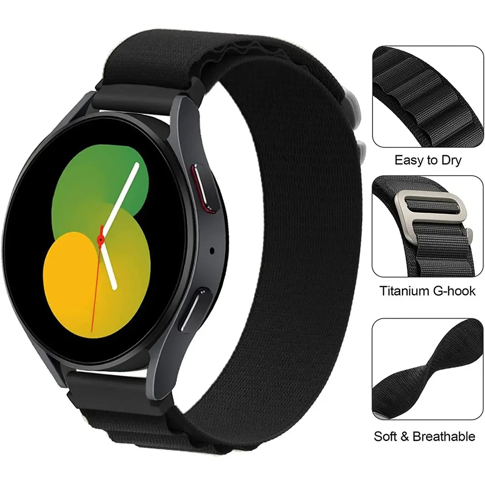 20mm 22mm Nylon Loop Strap for Samsung Galaxy Watch 7 FE 3 4 5 6 /Active2/Gear S3 Amazfit Bracelet for Huawei Watch 4/GT4 Band