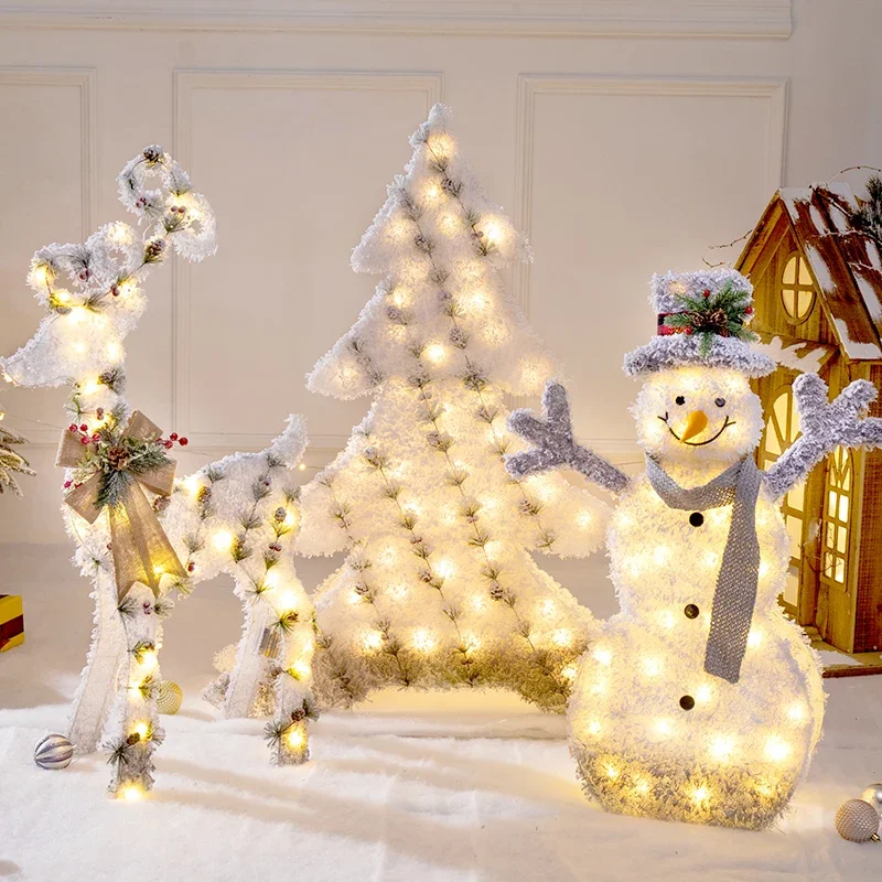 Home Decoration Accessories Christmas 2022 Snowman Fawn Christmas Tree Decoration LED Lights Christmas Ornaments New Year Gift