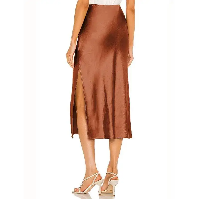 

Высококачественная атласная женская элегантная юбка-миди с эластичной резинкой на талии и боковым разрезом, женские модные вечерние облегающие юбки трапециевидной формы