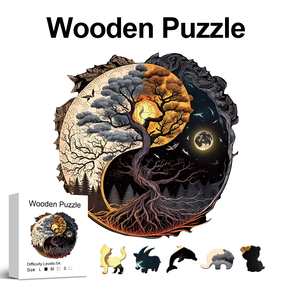 YinYang LifeTree Wooden Puzzle For Adults, Uniquely Irregular Animal Shaped Wooden Jigsaw Puzzle, Perfect Birthday Holiday Gift