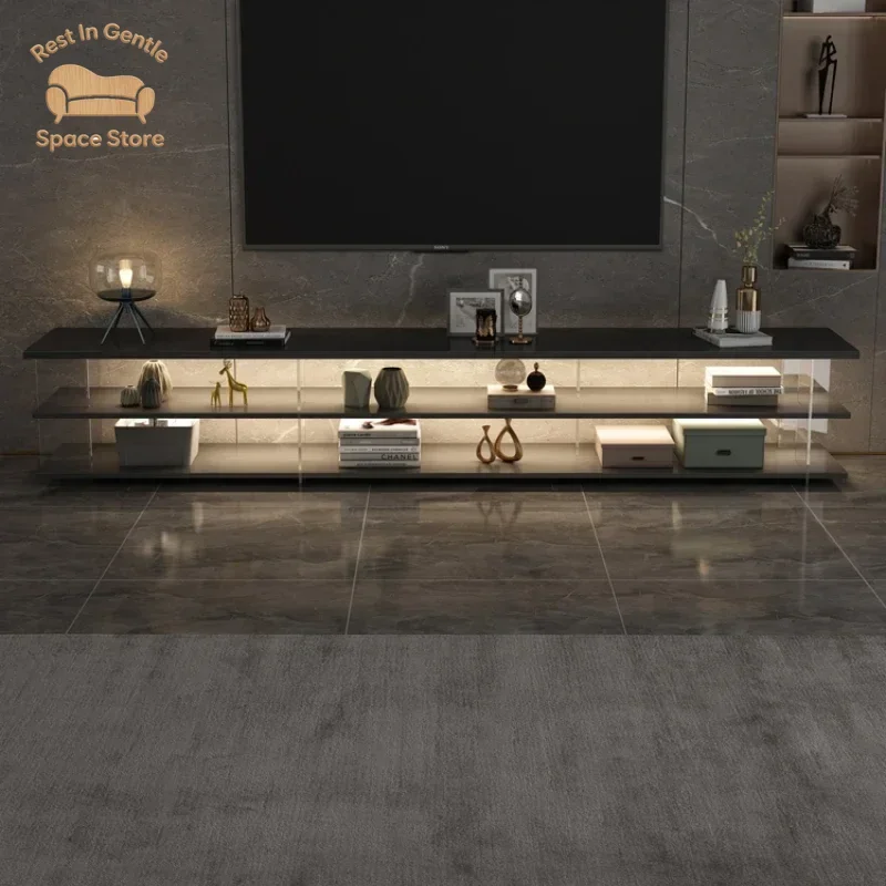 Moderner TV-Ständer mit Ornamenten, Schwarz, Luxuriöser Aufbewahrungstisch, TV-Glasschrank, Minimalistischer Fernsehschrank, Haushaltswaren