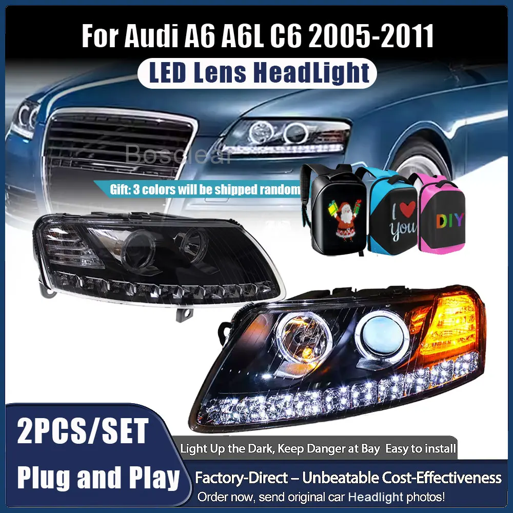 LED Headlights Assmebly for Audi A6 C6 2005 2006 2007-2011 Durable Matrix Headlamps Daytime Running Light DRL Lamp Plug and Play