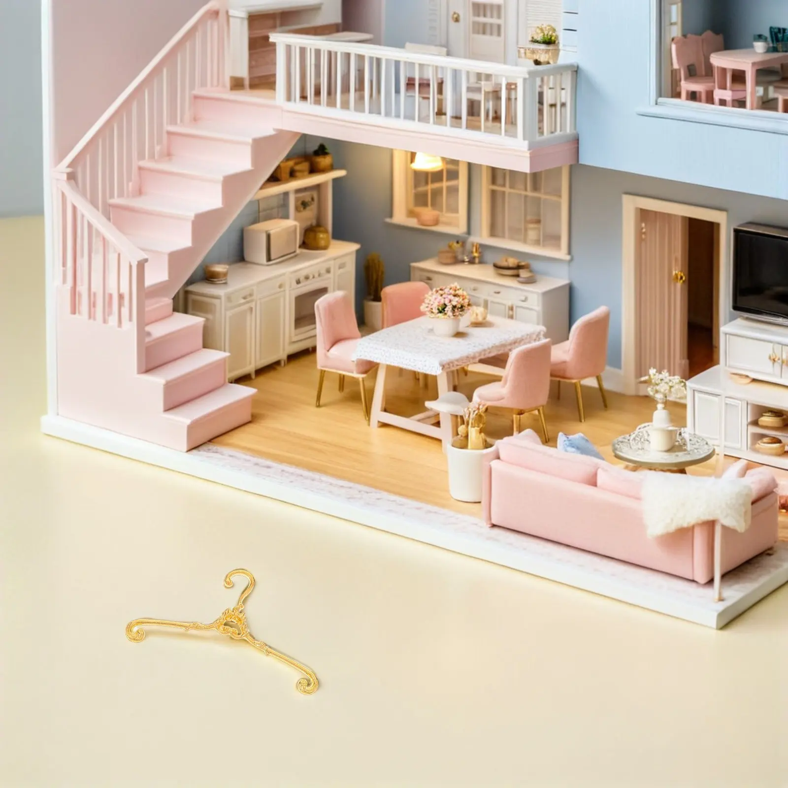 

48Pcs Metal Mini Dollhouse Clothes Hangers Vintage Style Functional Display Stand for Dollhouse Wardrobe Organization