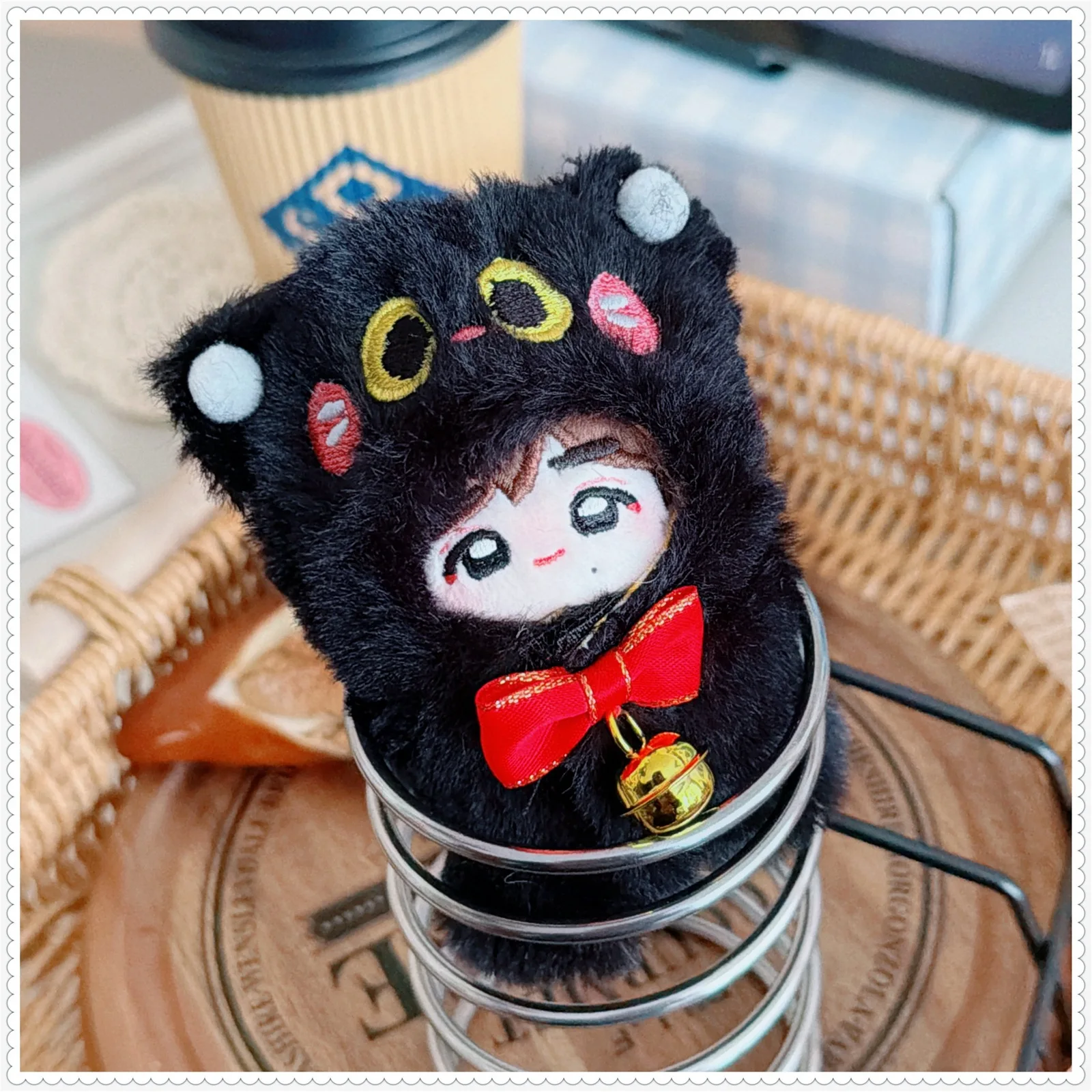 

5-7cm Super Mini Idol Doll Clothes Cartoon Soft Fluffy Black Cat Coat Plush Doll Clothes Accessories Toys for Girls Fans Gifts