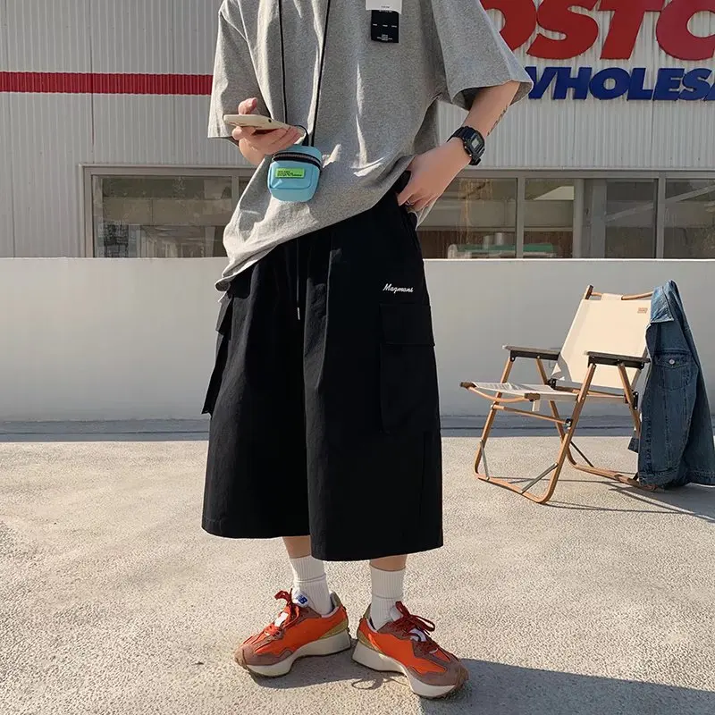 

Men's New Workwear Shorts Summer New High Waist Solid Loose Plus Size Trend Sports Capri Pants Vintage Casual Men Clothes