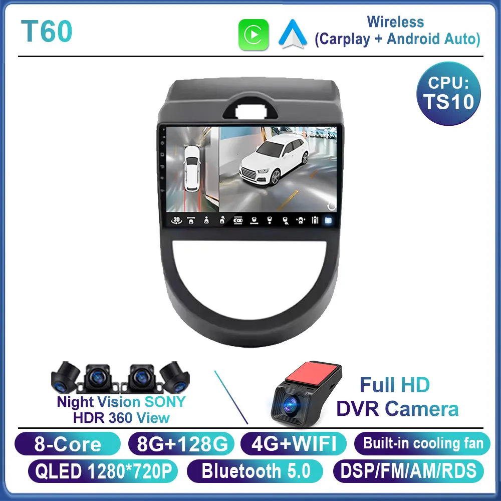 Android 16 voor Kia Soul 1 AM 2008 2009 2010 2011 Carplay Auto autoradio multimediaspeler autoradio GPS navigatie BT head unit