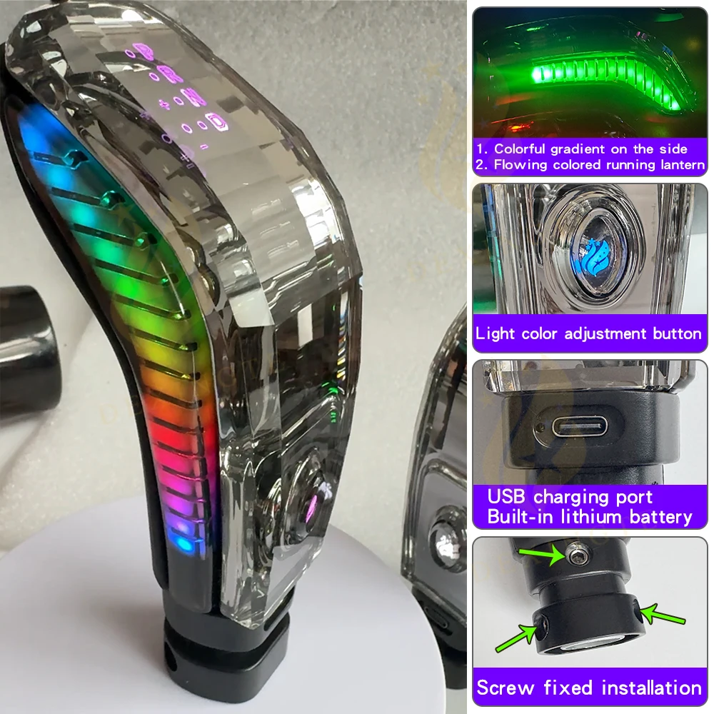 General Gear Shift Knob Crystal with LED lamp Handle gear shift lever For Hyundai For Kia 7 Color Gradient Dynamic Running Light