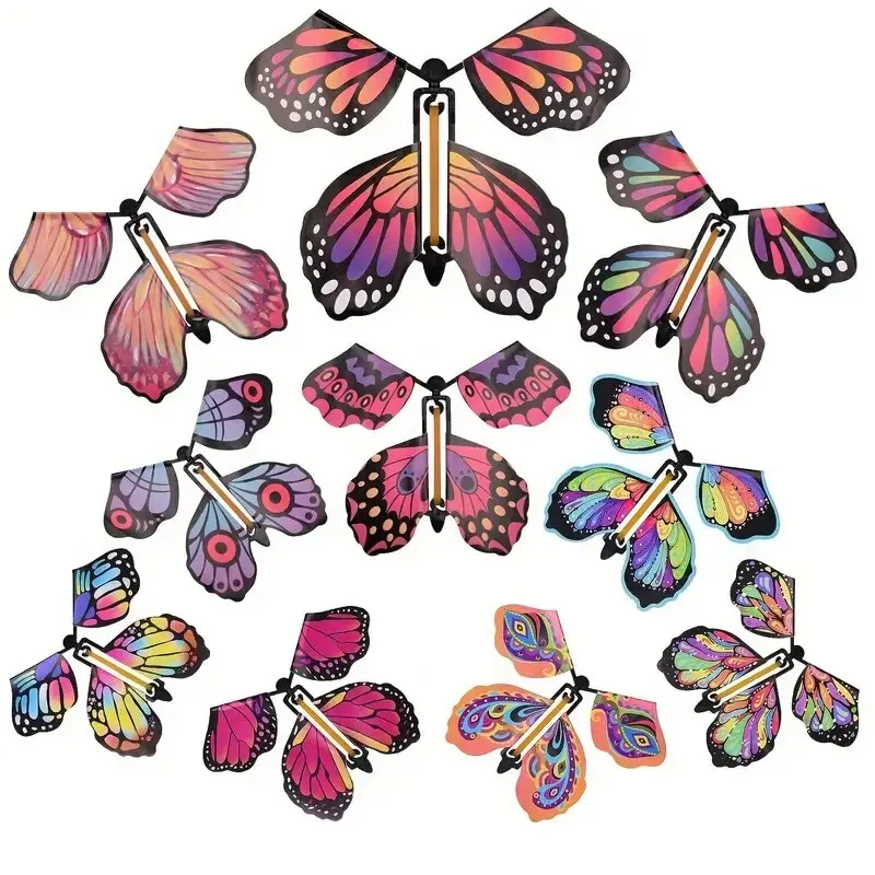 10Pcs Fairy Magic Butterfly Kids Children Funny Rubber Band Flying In The Book Joke Toys Powered Wind Up Butterflies Props