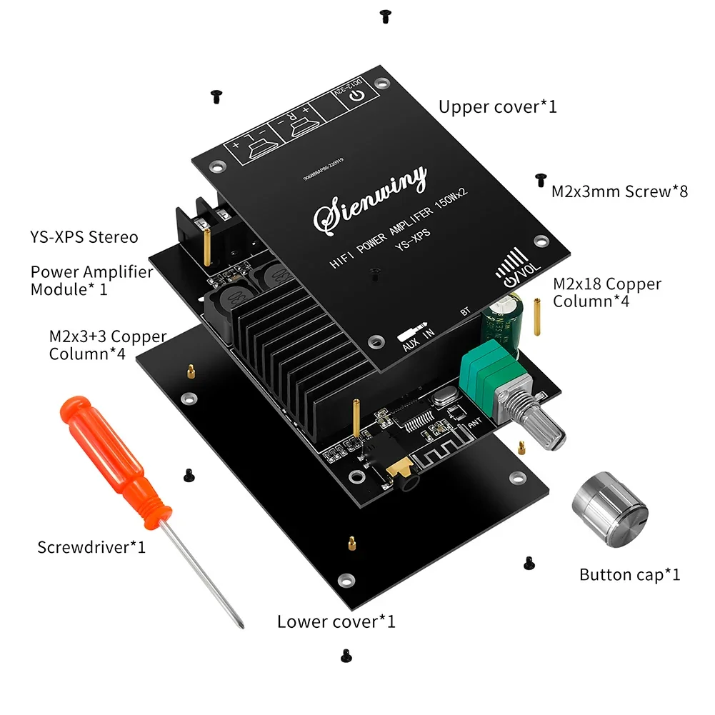 บอร์ดโมดูลเครื่องขยายเสียงสเตอริโอ YS-XPSM 150W*2 TDA7498E ปรับเสียงแหลมเบสได้ รองรับบลูทูธ 5.0 พร้อมฮีทซิงค์แบบคู่ ควบคุมผ่านแอพ