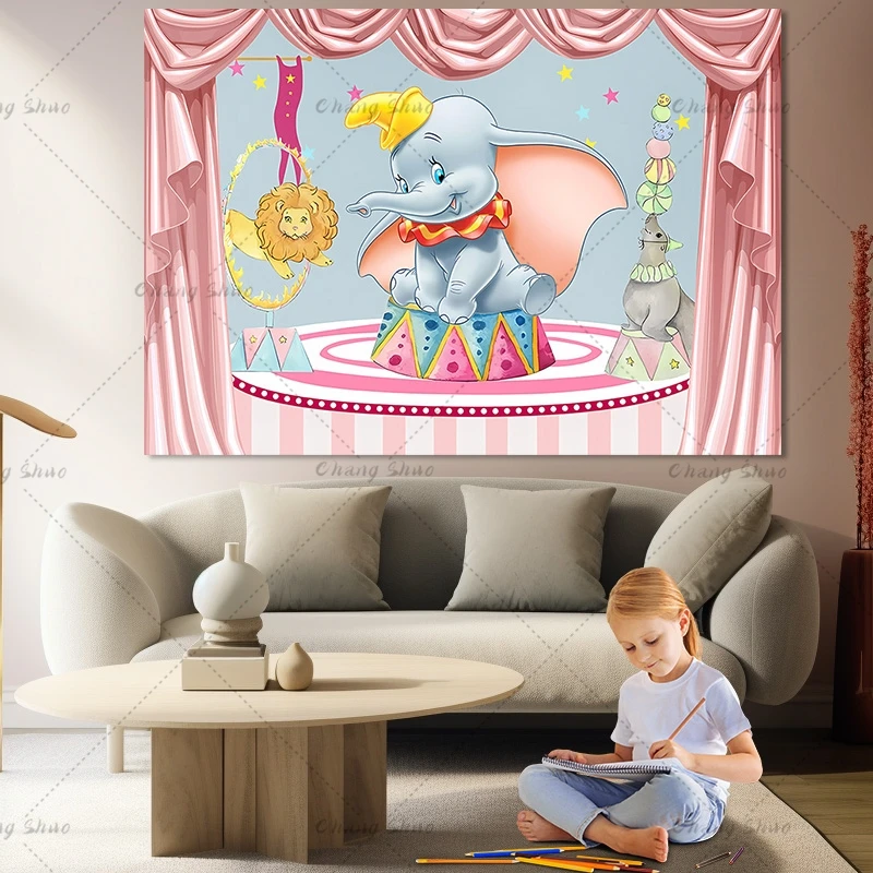 Disney Baby Dumbo Backdrop Kids Birthday Decoration Background Circus Carnival Stage Vinyl Polyester Photography Decor Props