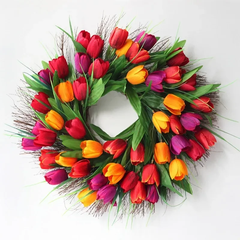 Simulazione primaverile Ghirlande di tulipani Ghirlande per porte Decorazioni per porte Celebrazioni natalizie Fiori decorativi adatti a tutti i festival