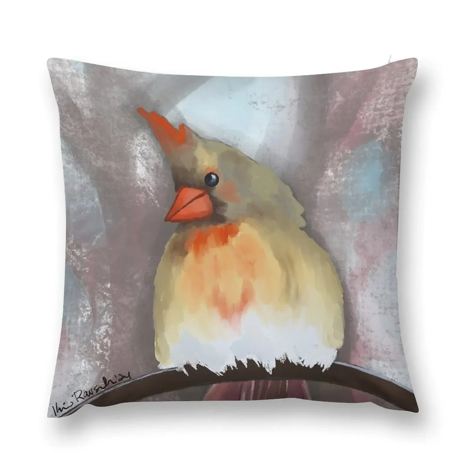 Female Northern Cardinal Throw Pillow Embroidered Cushion Cover pillow pillowcase anime girl pillow