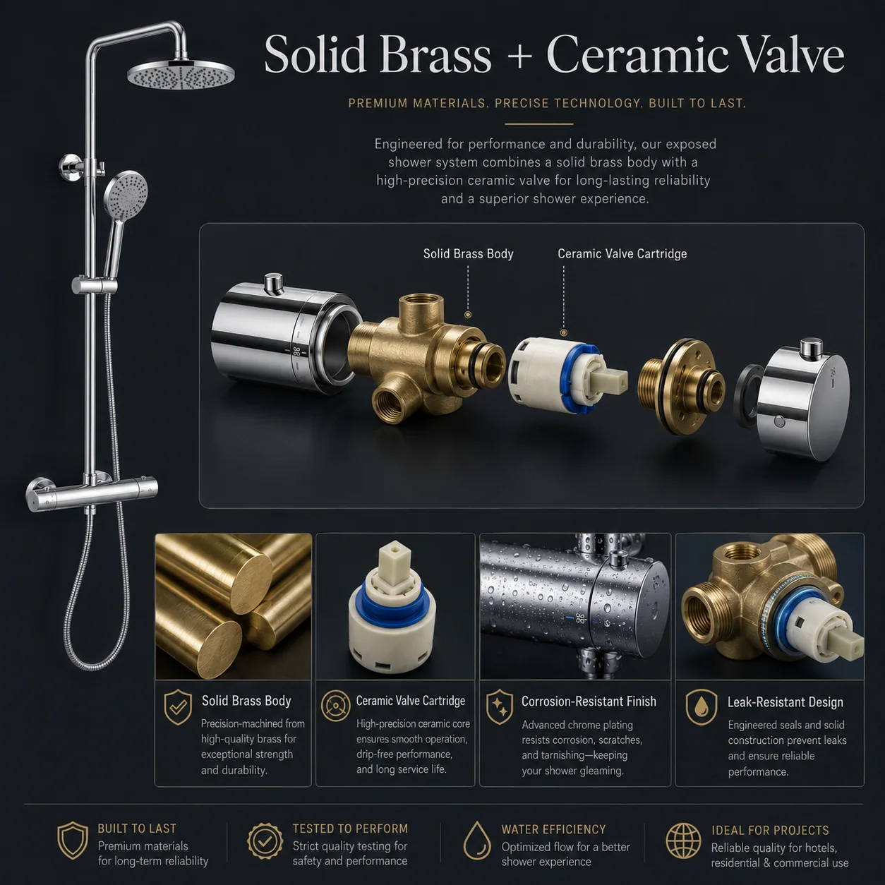 Thermostatic shower set, rain shower system with handheld spray shower faucet, suitable for bathroom