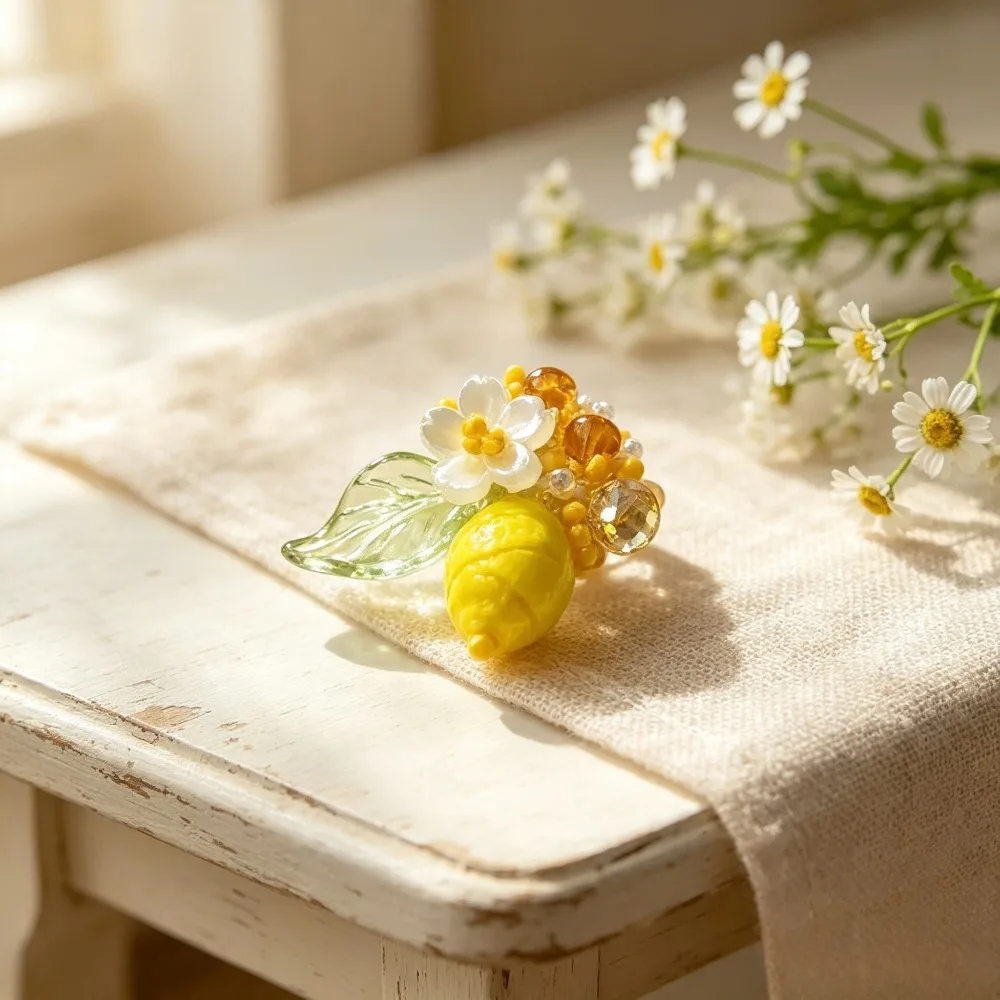Ins Fresh Summer Floral Lemon Bead Charms, DIY Craft Accessories for Shoes, Bags, Phone Case, Hair Ornaments & Earrings