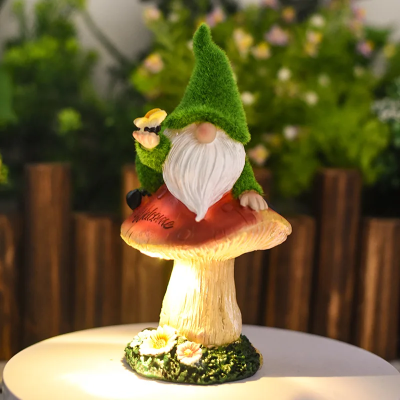 Creative Gnome LED Statue Resin Crafts Dwarves Lying on Mushrooms Christmas Garden Courtyard Decoration