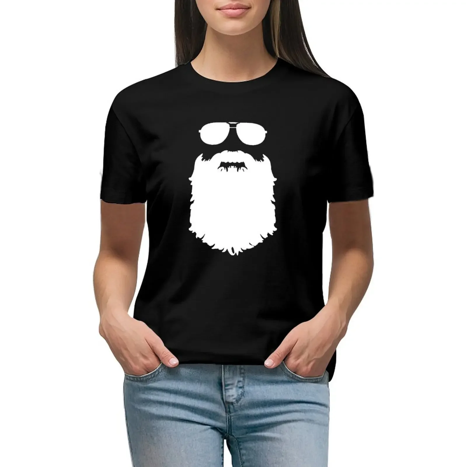 

Aviator Glasses and Beard T-Shirt quick drying graphics blacks lady clothes t-shirts for Women loose fit
