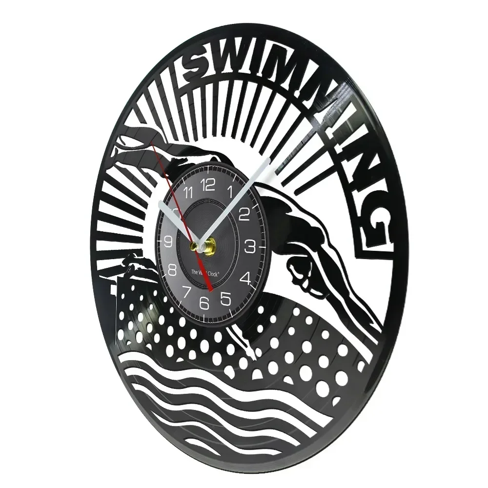 Swimming Pool Modern Art Silent Wall Clock Swimmer Hobby Sports for Athlete Exercise Vinyl Record Decor Home Decor Disk Crafts