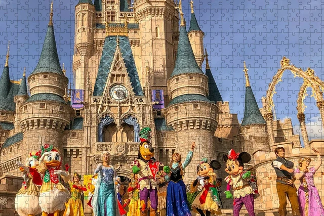 Château de Disney en Temps Réel pour Enfant, Jeu de Photo de Groupe Rick de Dessin Animé, Puzzle Fait à la Main, 300/500/1000 Pièces, Cadeau