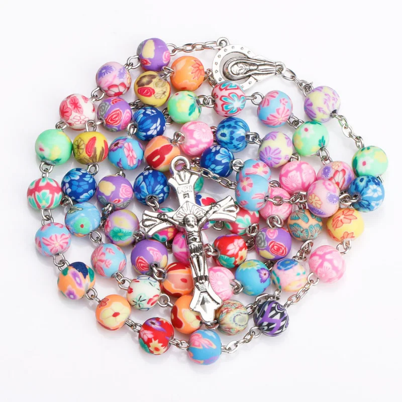 Colorful Bead Chain Virgin Mary Catholic Rosary Necklace for Men Women Jewelry Free Shipping for Over $10 Accessories Gifts