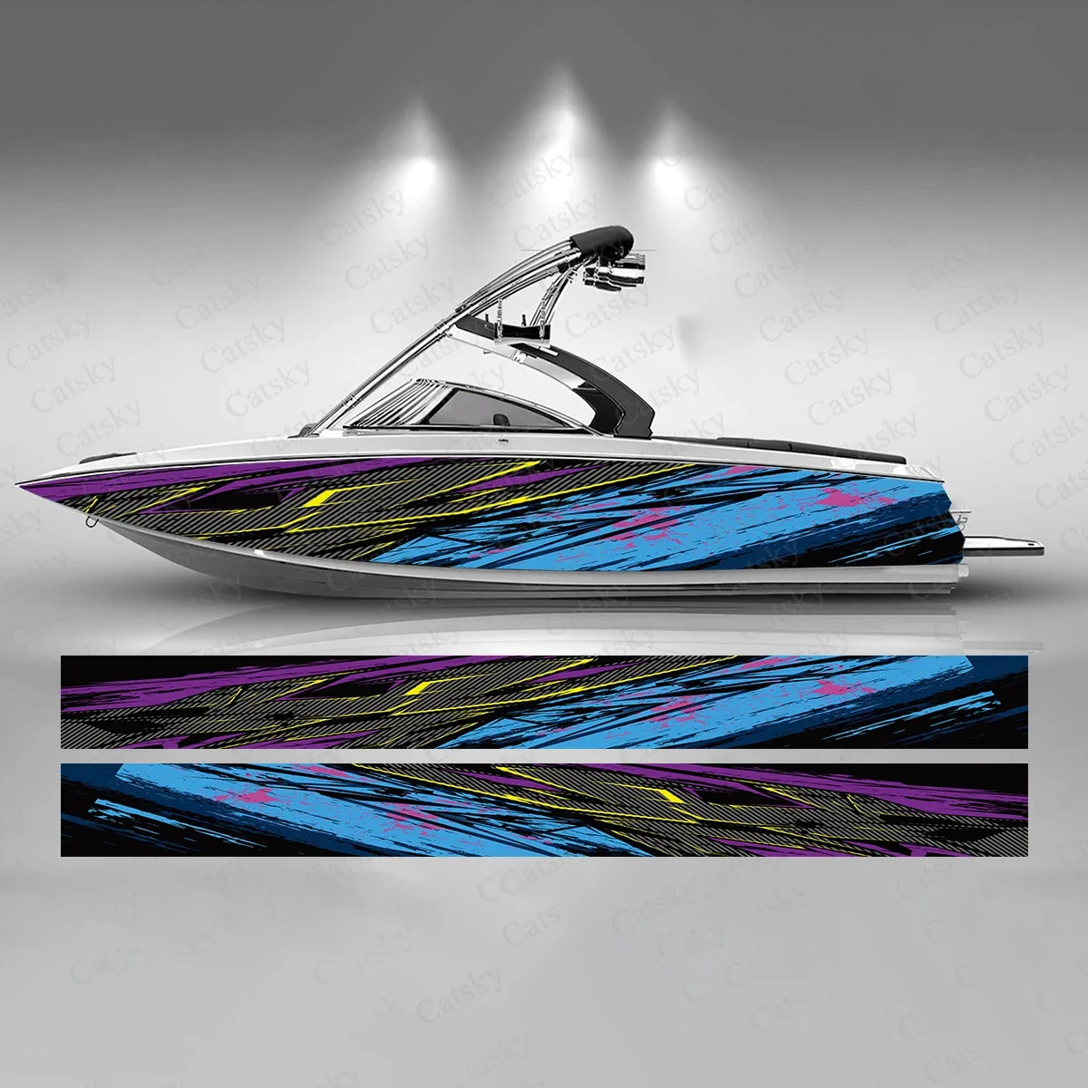 Colorful Gradient Line Stripe Boat Sticker Fashion Custom Fish Boat-Sticker Vinyl Waterproof Boat Wrap Graphic Boat Wrap Decal