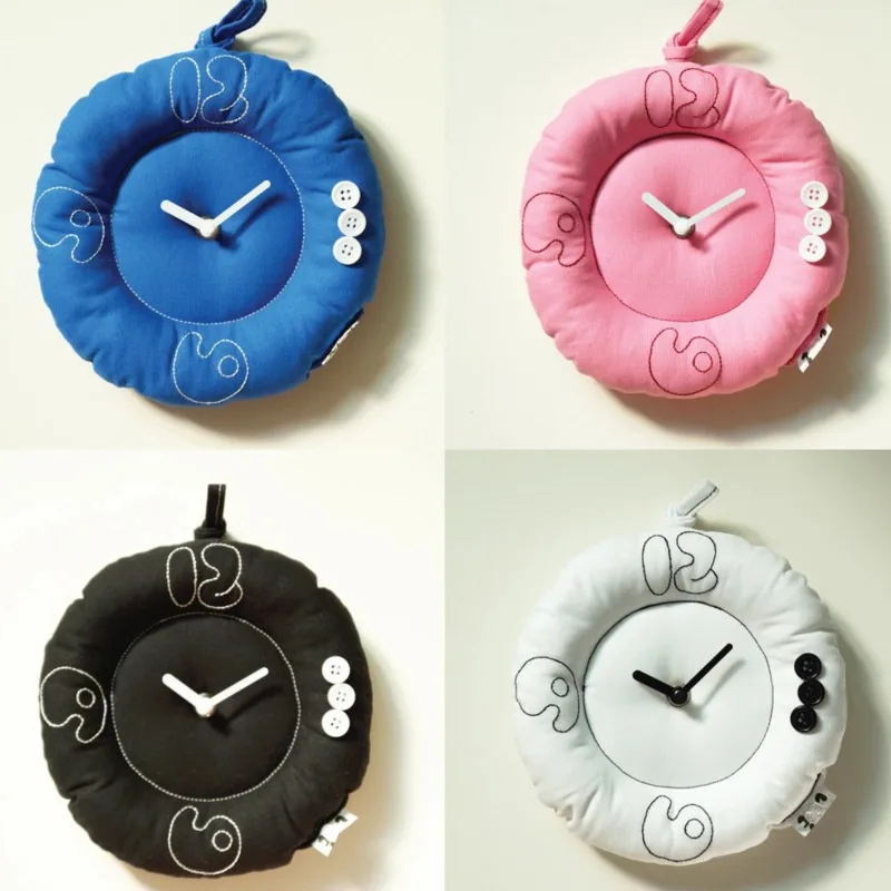 20cm Plush Wall Clock Silent Quartz Hanging Fabric Clock Cute Puffy Round Watch Bedroom Living Room Home Decor Gift Ornament