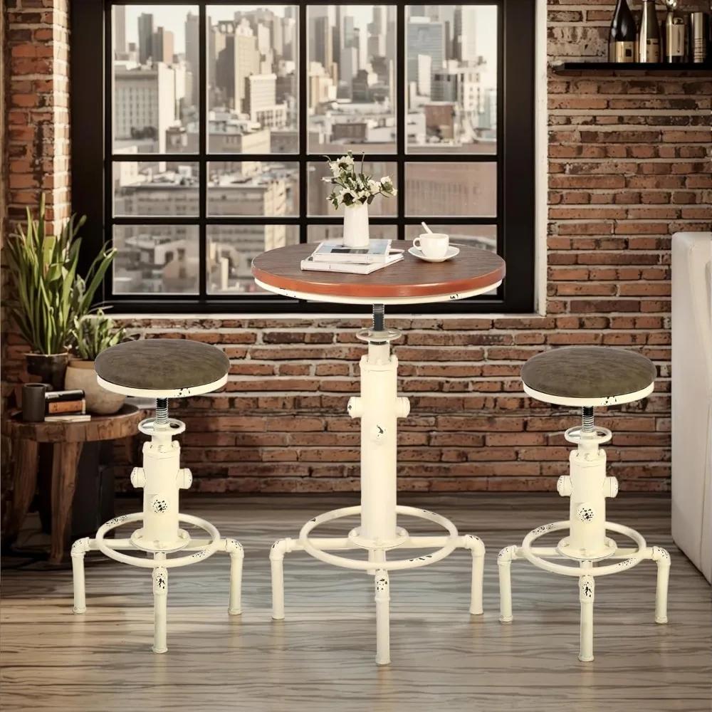 

A Three-piece Bar Furniture Set, Including An Industrial-style Bar Table and A Height-adjustable PU Leather Double Stool