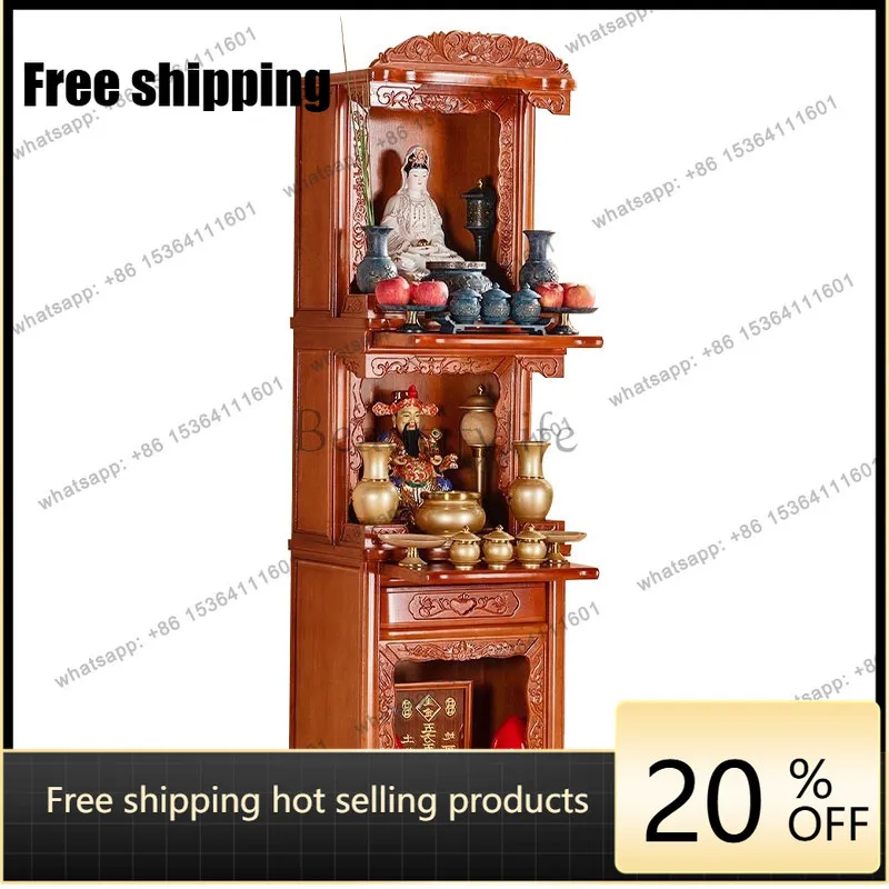 LX three-layer Shentai cabinet household Guanyin Buddhist cabinet supply table ancestor vertical cabinet Chinese style