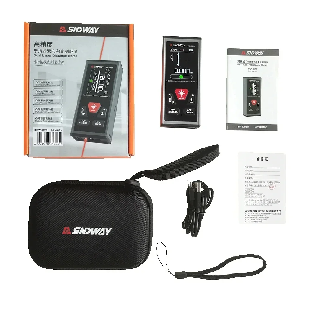 SNDWAY SW DR60 DR100 Bilateral Laser Rangefinder Two-way Laser Distance Meter Red Laser Measure Digital Range Finder