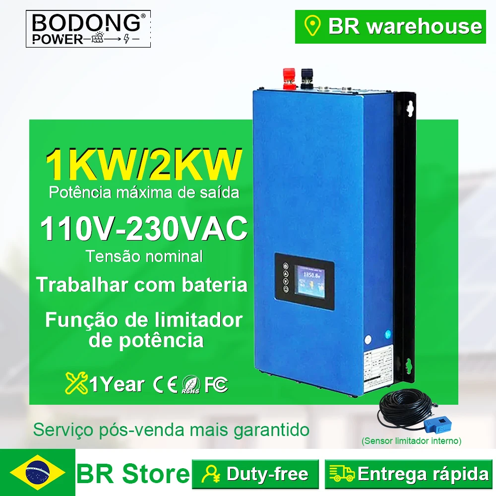 Bodong Power 1000W2000W DC22V-65V DC45V-90V MPPT Pure Sine Wave Output with 3M Limiter and WIFI Solar Grid Tie Inverter