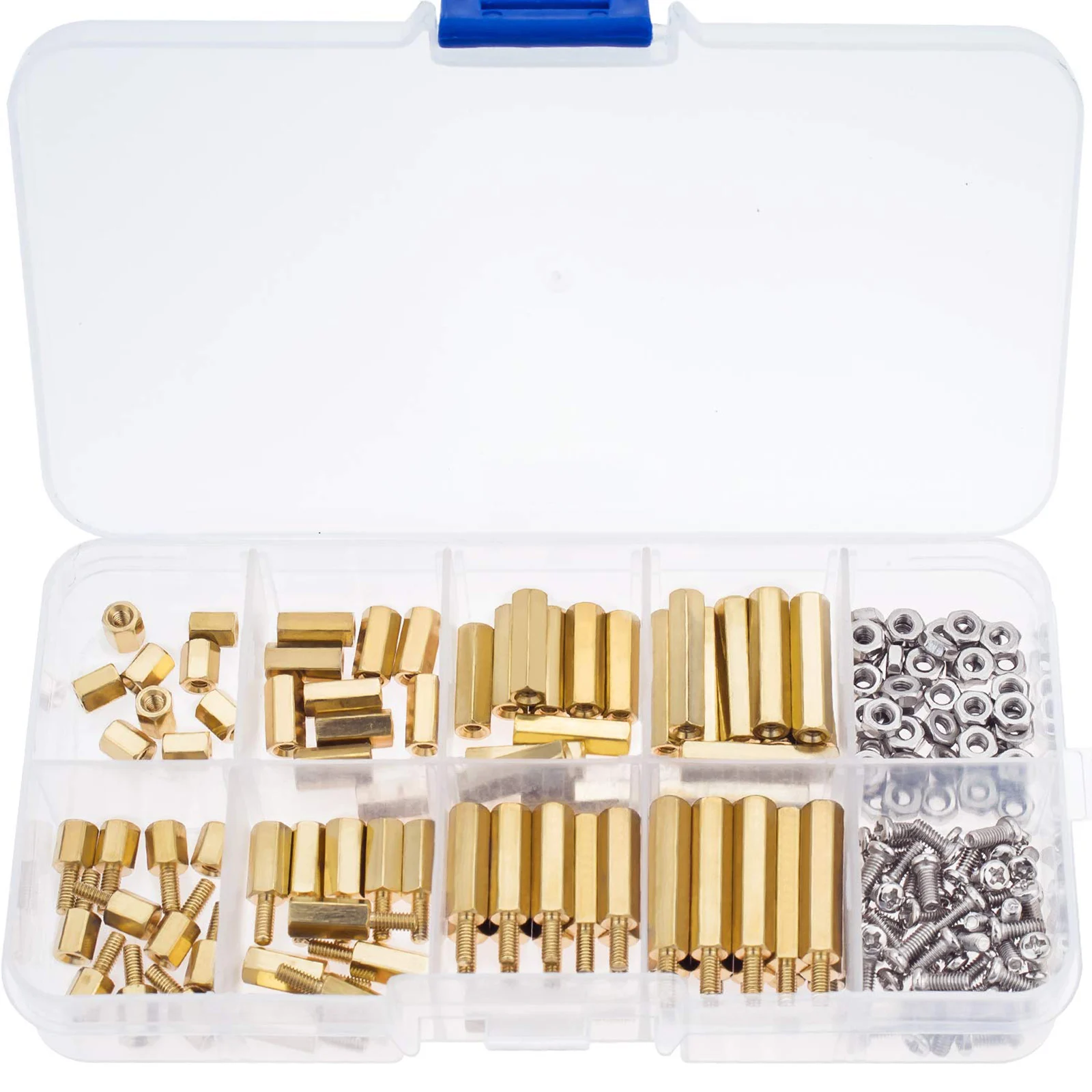 13x7x2cm Hex Spacer Kit Brass Screw Assortment Clear Storage Box Compatible With Electronics Precise Thread Design